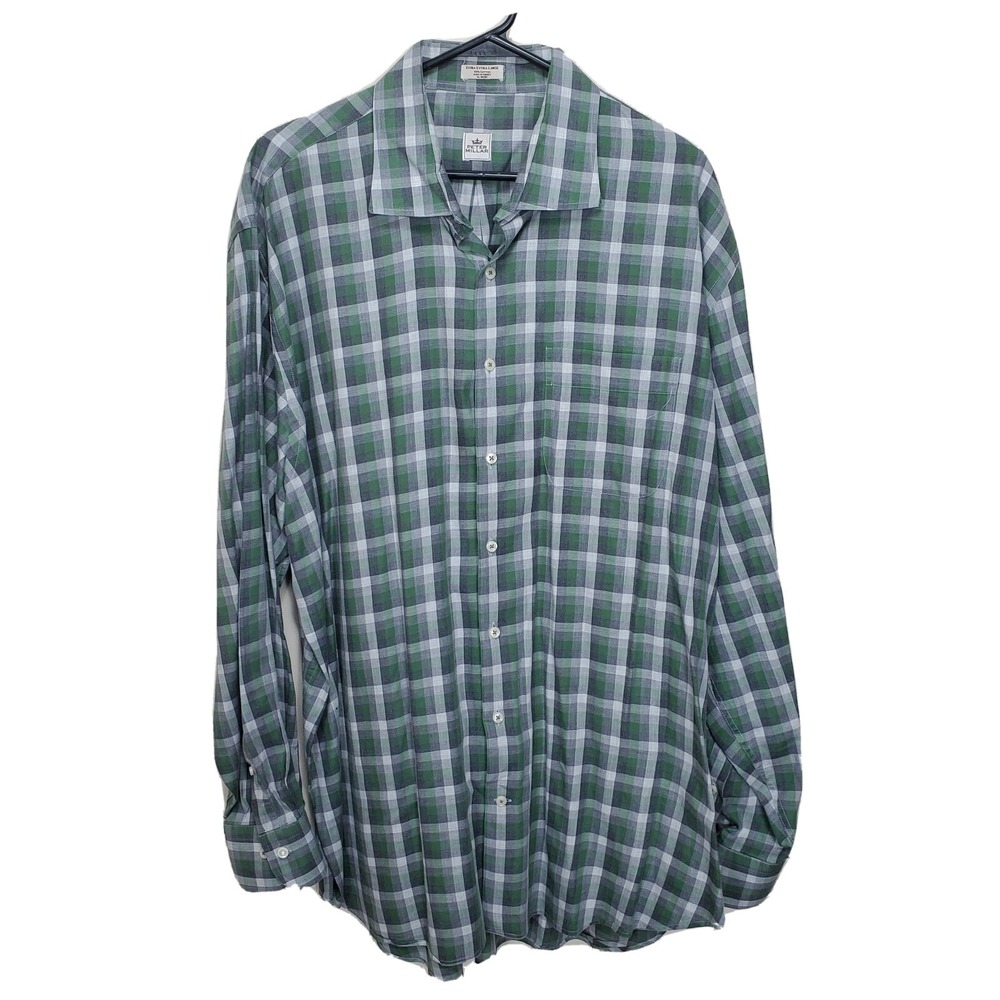 Peter Millar‎ Mens Button Up Shirt Long Sleeve Multicolor Plaid Cotton Size XXL